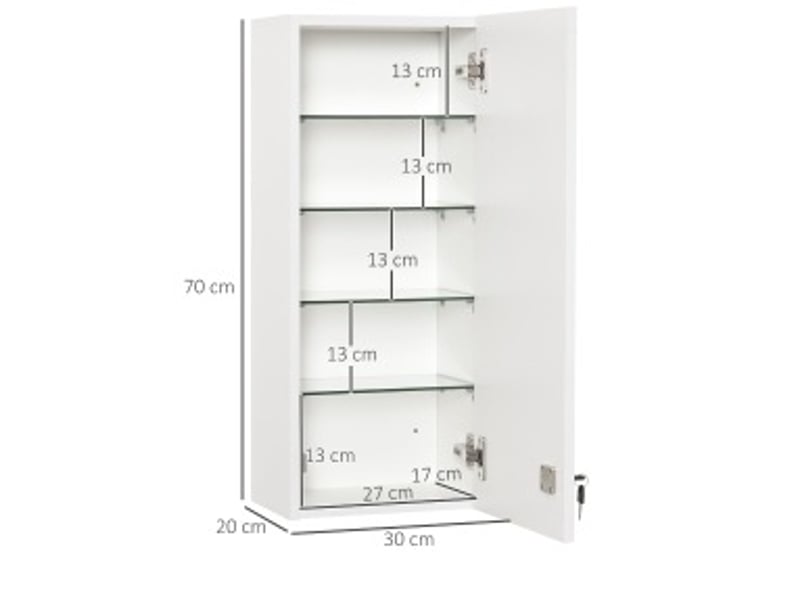  Armoire à pharmacie murale 30x20x70 cm – blanche – verrouillable avec 4 étagères réglables et gain de place  - Conforama C