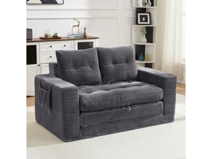 Canapé convertible 2 places, canapé-lit d’appoint 2-en-1, 140x84x67 cm, accoudoirs larges, poches latérales, gain de place, velours côtelé gris foncé