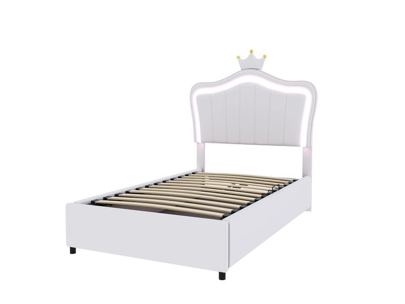  Modenvie lit coffre enfant 90x200 cm - avec led et rangement hydraulique, sans matelas - blanc  - Conforama A