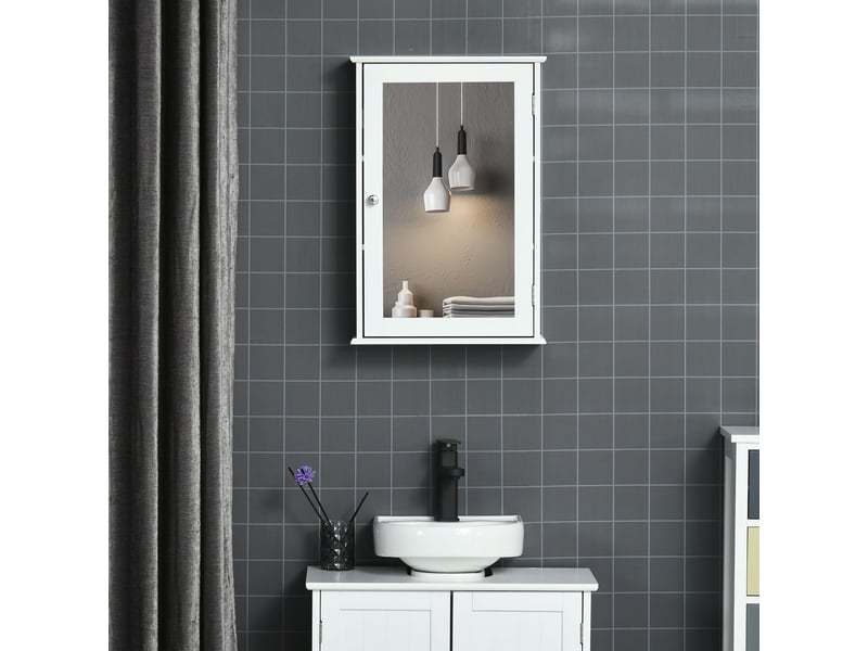  Armoire murale de salle de bain avec miroir - armoire à glace - 1 porte, 2 étagères - placard de rangement toilettes - verre mdf blanc  - Conforama B
