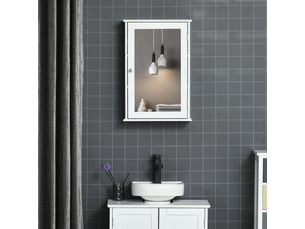 Armoire murale de salle de bain avec miroir - armoire à glace - 1 porte, 2 étagères - placard de rangement toilettes - verre mdf blanc