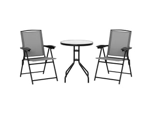 Ensemble de jardin 3 pièces 2 chaises inclinables multi-positions pliables table ronde verre trempé métal textilène gris