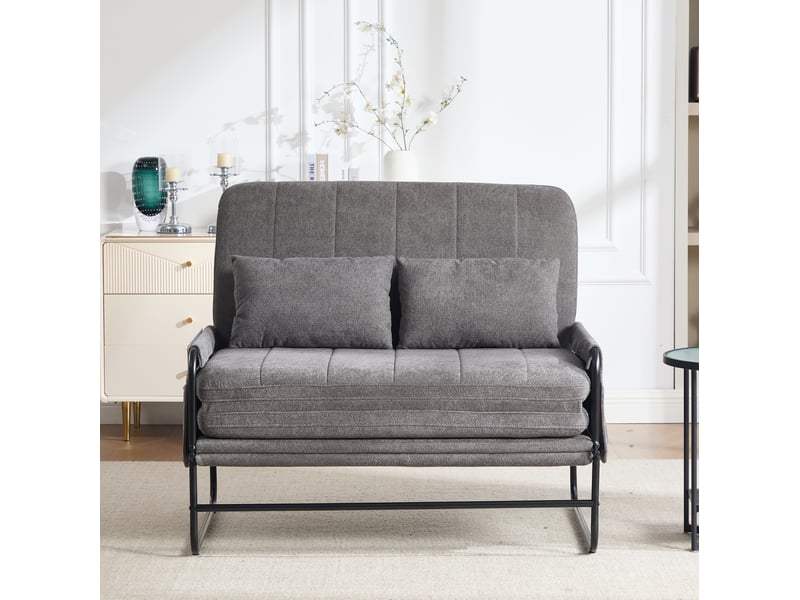  Canapé convertible 2 places 104*85*92cm en chenille et métal avec poches latérales gris chicfurn  - Conforama C