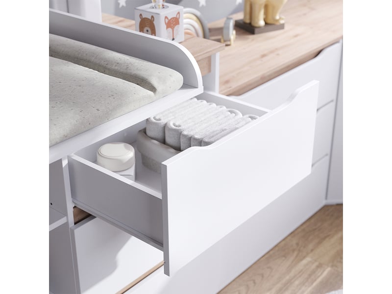  Vicco commode à langer, blancchêne artisan, 113x93cm avec 3 tiroirs  - Conforama D