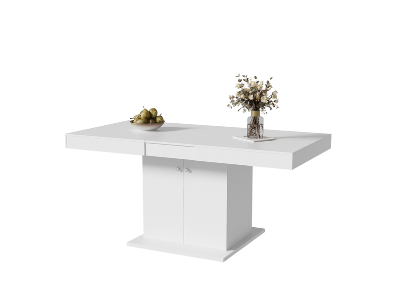 Table à manger extensible,table à manger rectangle avec grande armoire de rangement et 2 poignées de transport,140180x80x76,blanc table blanc - Conforama A
