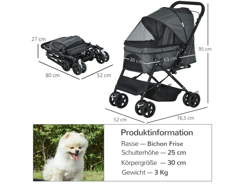 Poussette 76,5x52x95 cm pliable métal gris foncé - Conforama D