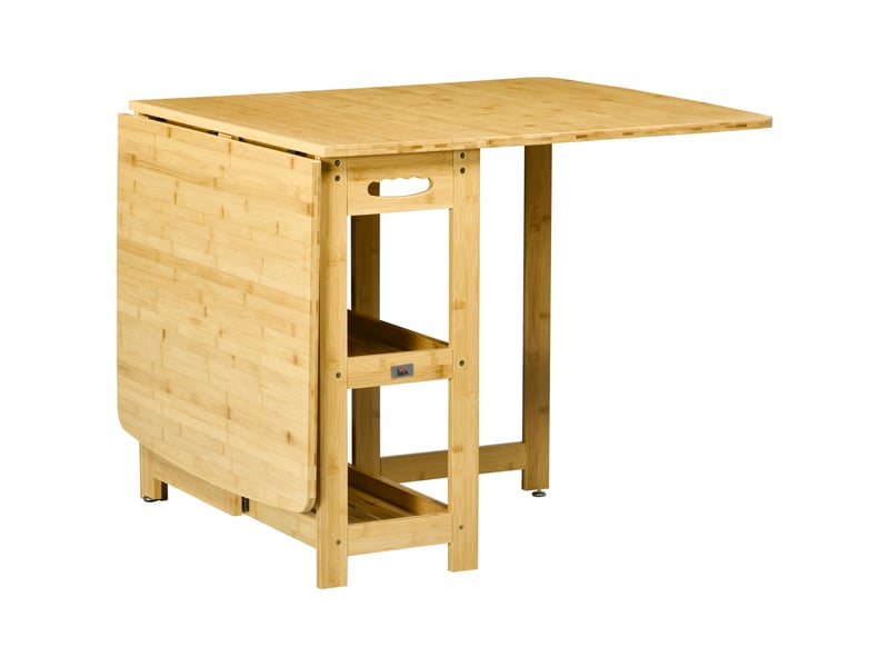 Table pliante, table à manger, deux côtés rabattables, deux étagères, pieds réglables, bambou, 149,5 x 80 x 73,5 cm - Conforama A