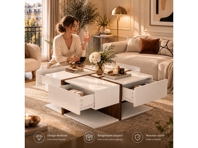  Table basse 78x78x34,8 cm coloris blanc ORWF3107001WAA - Conforama C