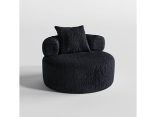 Pouf rond noir 100 cm effet chenille avec coussin pour salon et chambre
