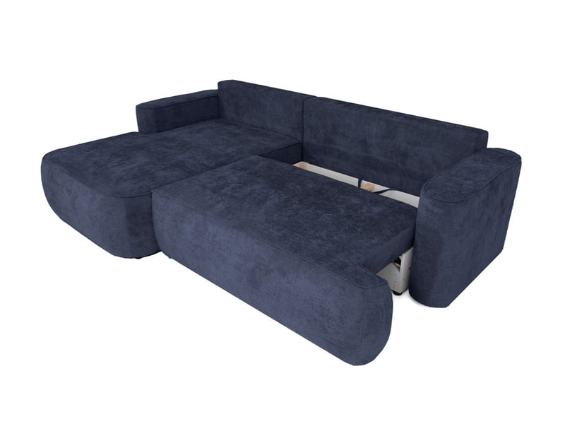  Canapé d'angle gauche cassis avec coffre de rangement en tissu chenille - bleu foncé CASSIS - Conforama D