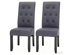 Lot de 2 chaises de salle à manger à dossier haut rembourré, pieds antidérapants en lin et bois gris foncé