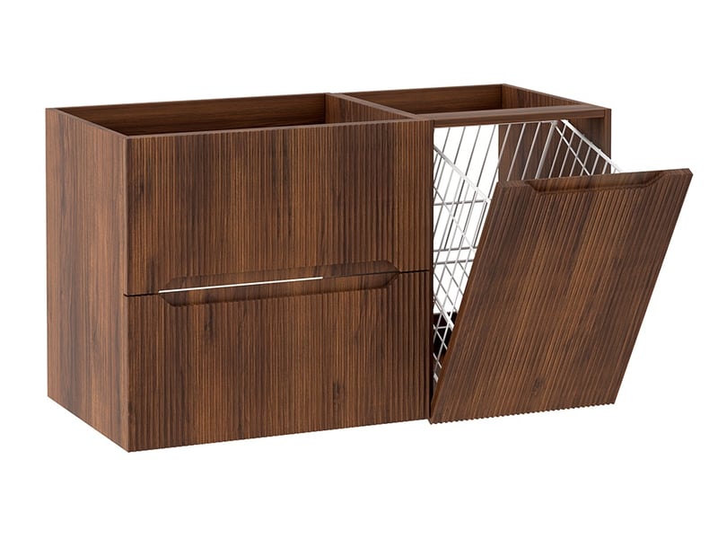  Meuble sous vasque suspendu avec panier à linge 2t novo l.100 cm effet noyer warmia  - Conforama A