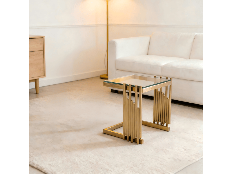 Table d'appoint 41x41x46 cm carrée en métal doré et transparent - Conforama B