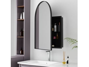 Meuble miroir mural encastrable avec 2 étagères en verre réglables, cadre métallique noir, pour salle de bain