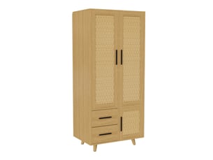 Armoire penderie chambre adulte 3 portes et 2 tiroirs - 80x52x166 cm - charnières amorties - style scandinave - double tringle à vêtements pour petit appartement, bois clair