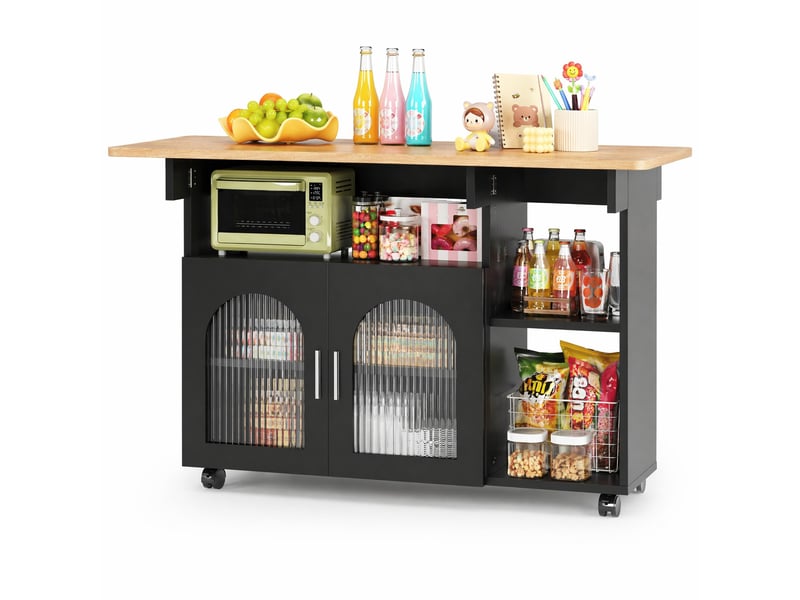  Desserte de cuisine 120x30x79,5 cm avec roulettes mdf noir et naturel  - Conforama B