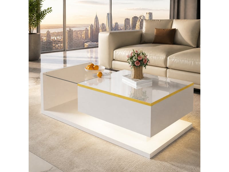  Table basse avec compartiment de rangement et niches ouvertes, led 16 couleurs, pour salon, 100 × 50 × 32,5 cm  - Conforama B