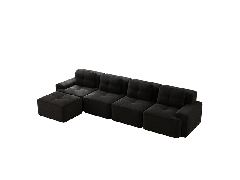 Canapé d'angle, canapé modulable; base antidérapante, sans cadre, sans montage, avec méridienne, en velours, 4 places, style cloud, noir - Conforama B