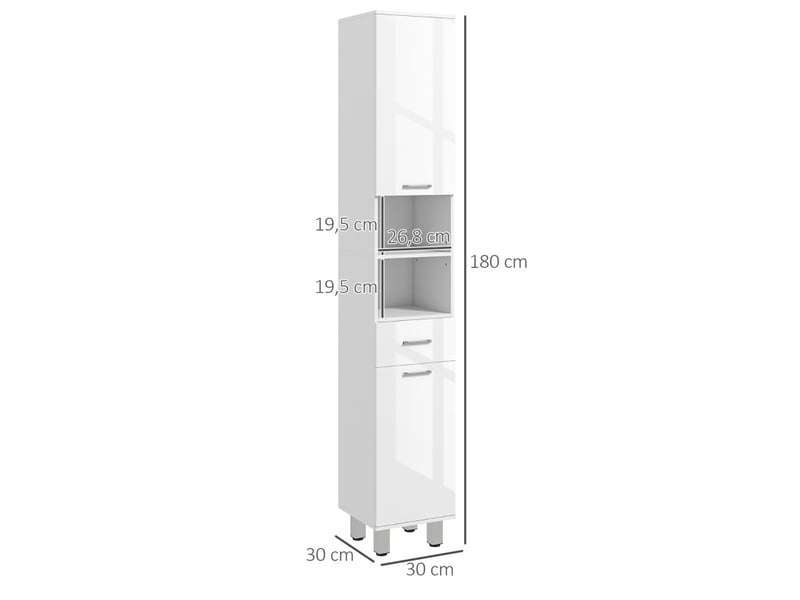  Armoire de salle de bains 30x30x180 cm avec tiroir et rangements réglables panneau de particules blanc  - Conforama E