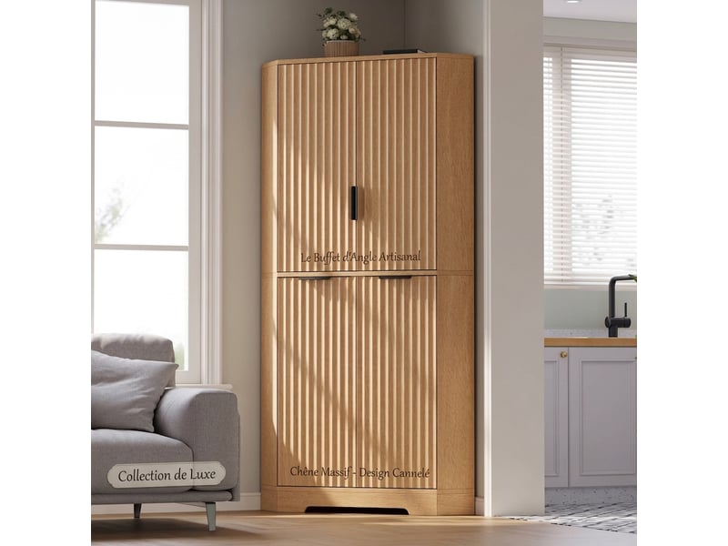  Buffet de cuisine d'angle naturel 60x60x172 cm avec 4 portes et étagères réglables  - Conforama B