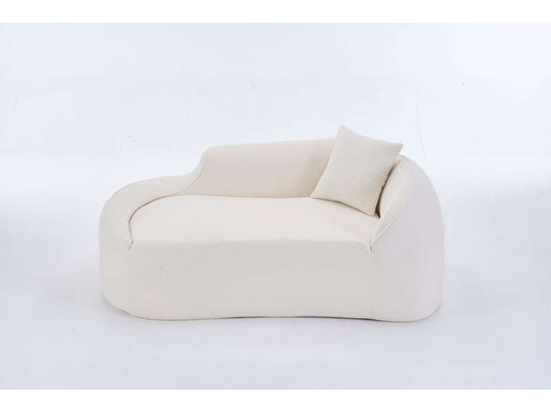  Canapé 2 places crème - canapé méridienne incurvé en chenille convertible 3-en-1 avec coussin  - Conforama A