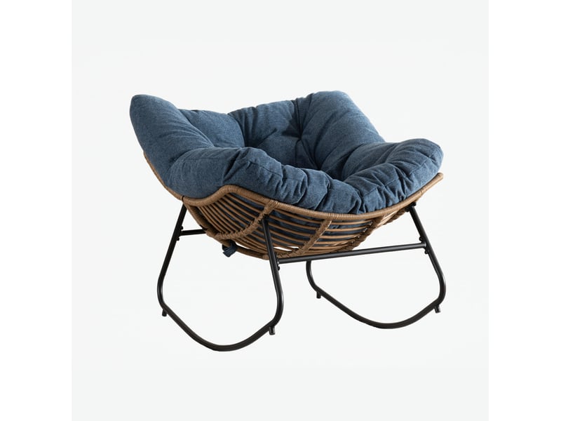  Fauteuil à bascule modenvie moderne en chenille bleu 95 x 107 x 83 cm  - Conforama A
