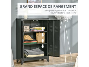 Armoire de rangement métal garde-robe caisson de dossier armoire bureau sur pied style industriel - noir - 2 étagères