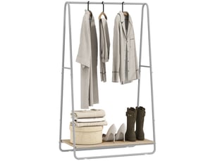 Portant à vêtement 3 en 1, portemanteau avec porte-chaussures, tringles supérieures et latérales, gris