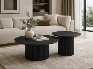 Duo tables gigognes rondes plateau noir mat & métal noir ø80 cm – baieta