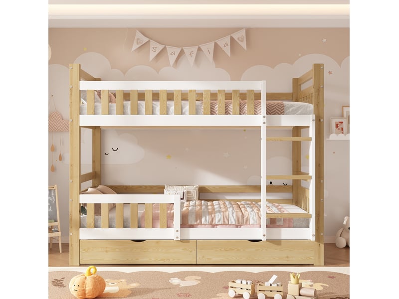  Lit superposé enfant 90x200 séparable avec 2 tiroirs evryae  - Conforama D