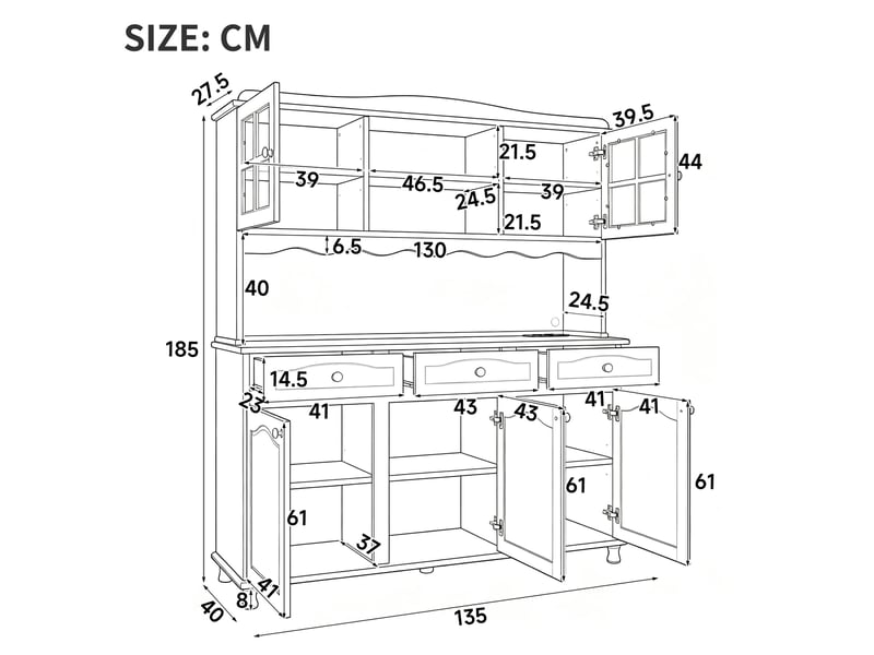 Buffet de cuisine modenvie 135 x 40 x 185 cm avec rangements, prises, usb et led colorée blanc - Conforama C