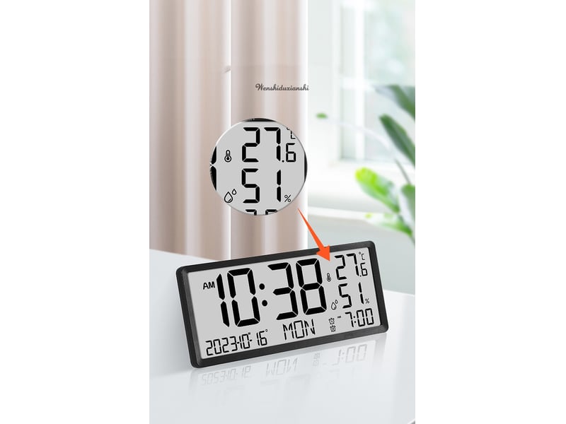  Horloge murale numérique  heure-date-température int.-humidité noir  - Conforama E