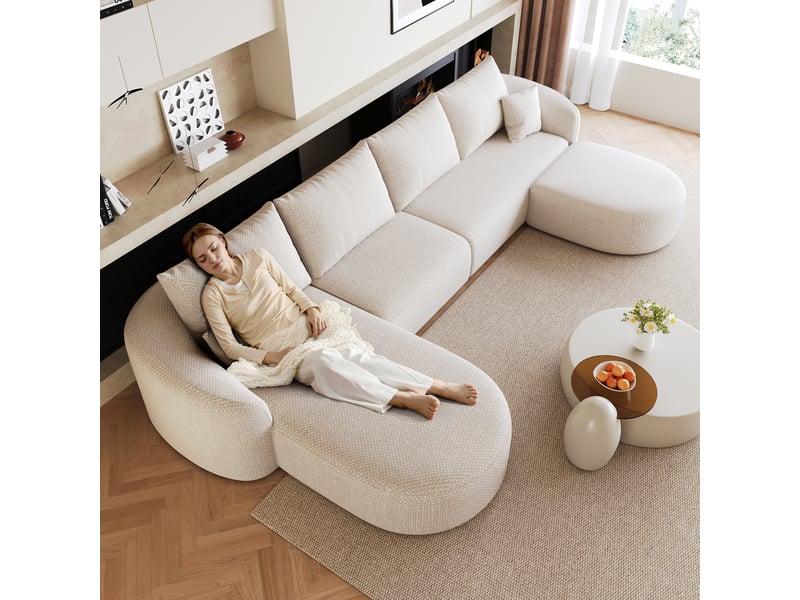Canapé d'angle en u blanc 336 cm, canapé modulable mousse compressée sans armature, sans montage pour salon - Conforama R