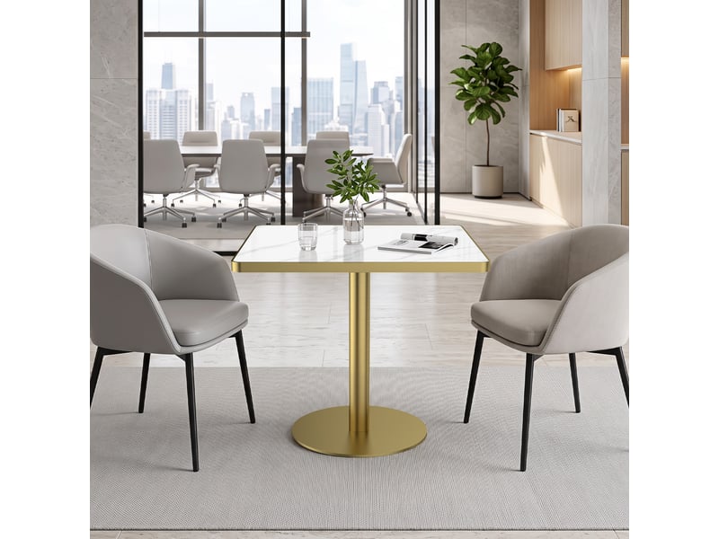  Table à manger ronde de 70 cm en pierre frittée avec plateau blanc et pieds dorés  - Conforama R