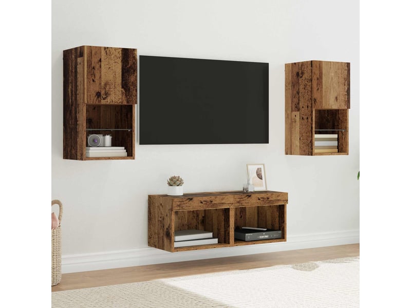  Lot de 4 meuble tv mural, meuble tv suspendu bois ancien bois d'ingénierie shl40973  - Conforama B