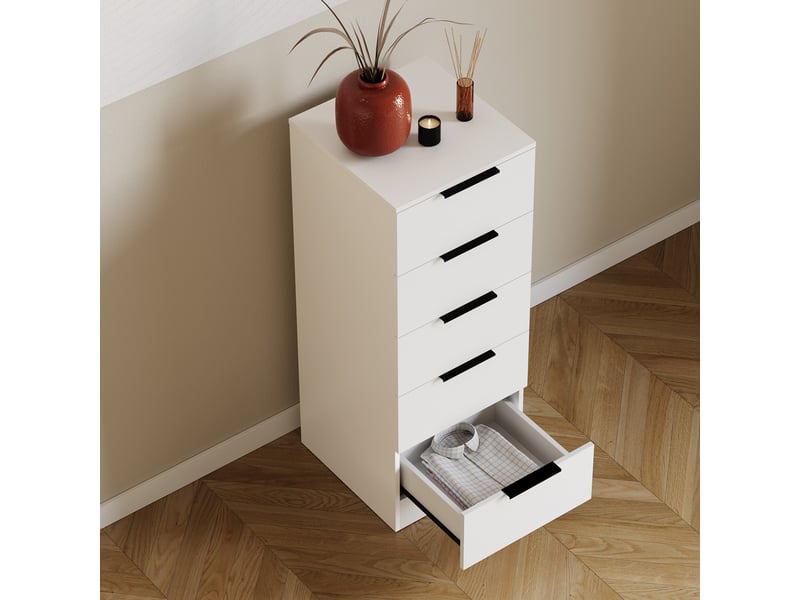  Commode trega 5 tiroirs étroite, chambre, rangement, petit espace, 90x34,5x36cm, noir 3332113 - Conforama R