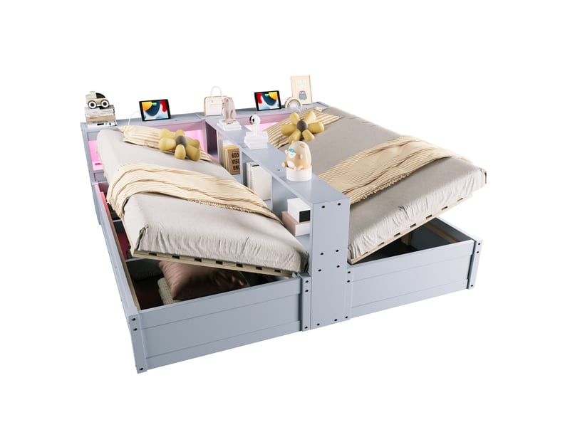  Modenvie lit modulable 90x200180x200 cm - avec rangement, led et prises intégrées - gris  - Conforama A