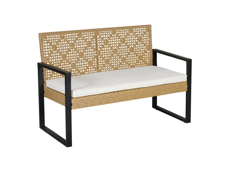  Salon de jardin 4 pièces aspect rotin beige noir naturel 03_0010528  - Conforama D
