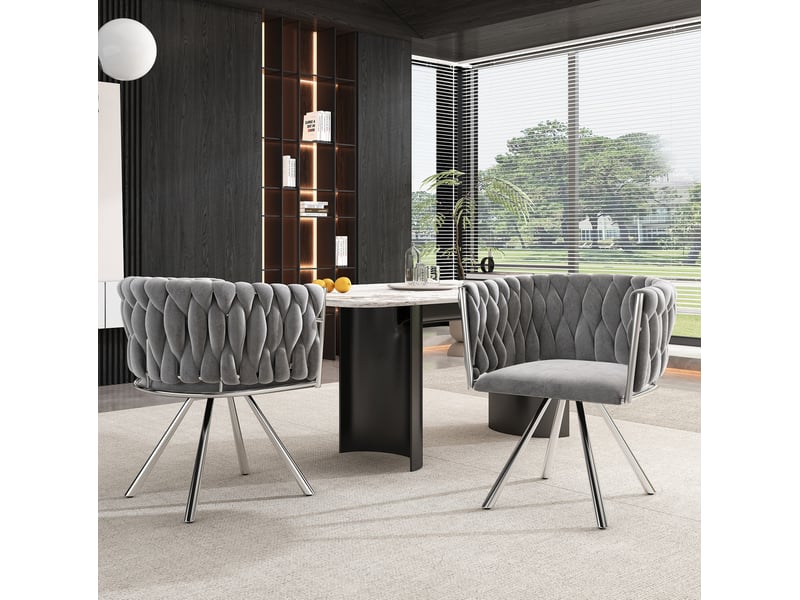  Lot de 4 chaises de salle à manger pivotantes à 360 degrés avec dossier enveloppant en velours gris et argenté  - Conforama D