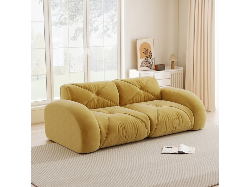  Canapé modulaire 2 places en chenille avec mousse haute densité et design antidérapant, jaune  - Conforama D