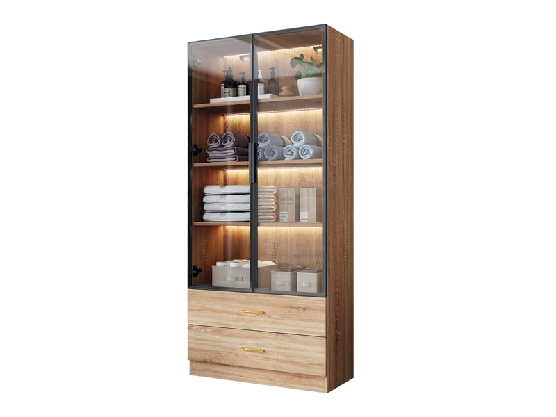  Meuble de rangement salle de bain - rangement compact - mdf - marron - 75 x 34.5 x 170 cm - pose libre - salle de bain toilettes LY316206AAF - Conforama A