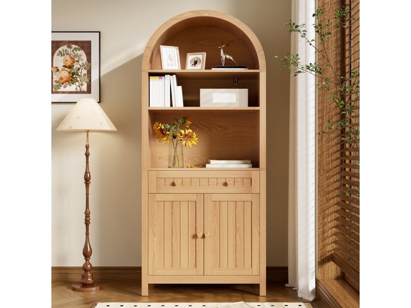 Colonne de cuisine avec 2 portes, 1 tiroir et 3 niches, range-épices intégrés, en mdf, naturel, 76×40×180 cm - Conforama C