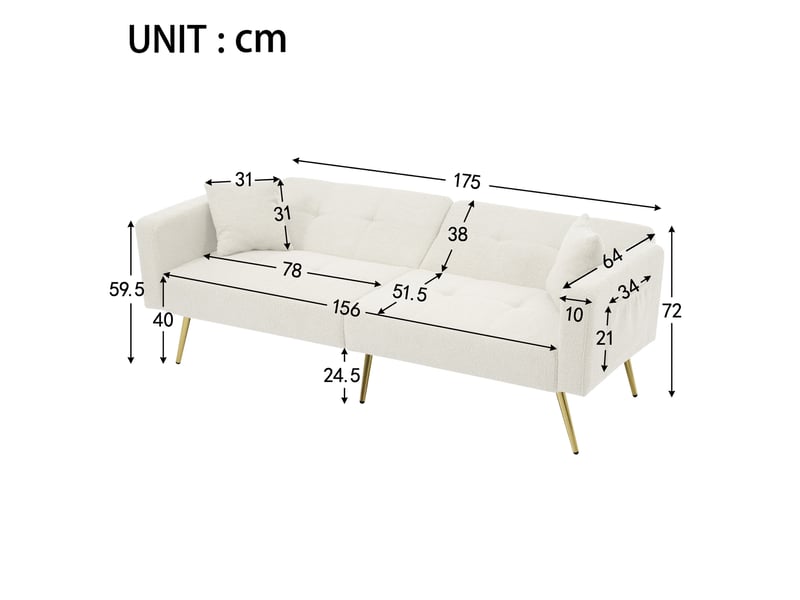 Canapé convertible droit 2 places moderne - avec rangement et garnissage mousse - sherpa blanc - Conforama E
