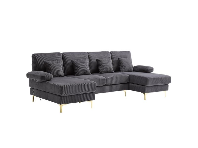  Canapé 4 places d’angle panoramique en velours gris, largeur 265 cm, assise profonde W2845S00150 - Conforama A