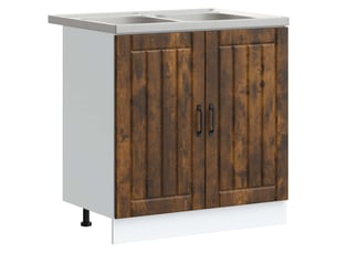 Meuble sous évier 2 pcs chêne fumé bois d'ingénierie