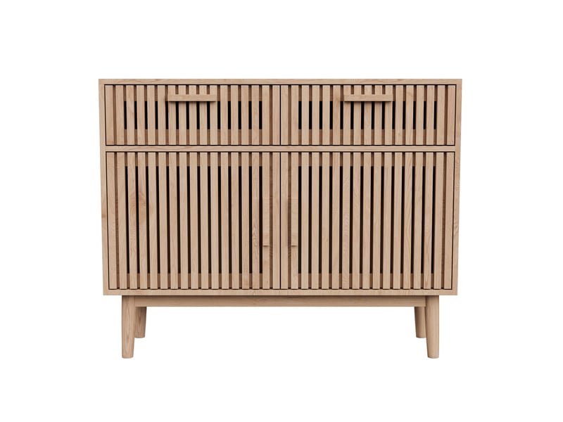 Buffet de rangement, conception de portes à lattes verticales, 2 portes et 2 tiroirs, style européen, bois clair - Conforama A