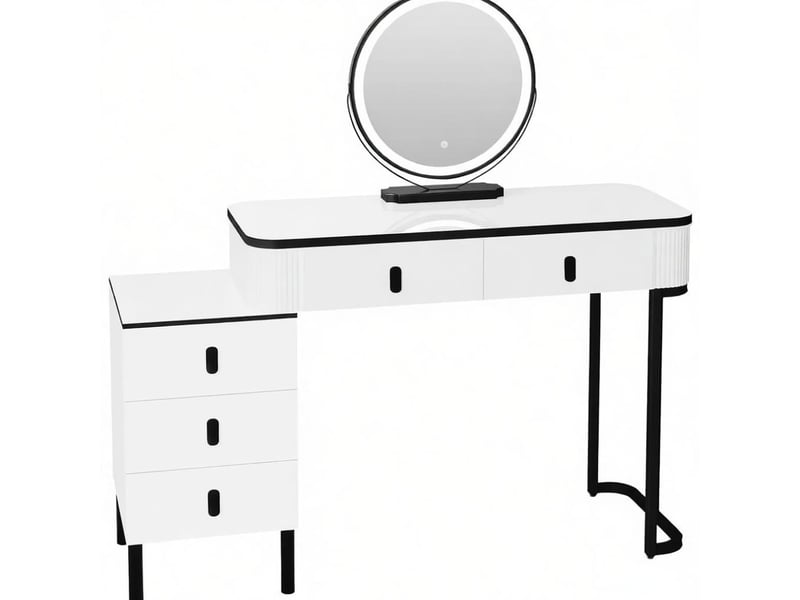  Coiffeuse avec 5 tiroirs et miroir led réglable pour chambre 100×40×125 cm en mdf noir et blanc  - Conforama A