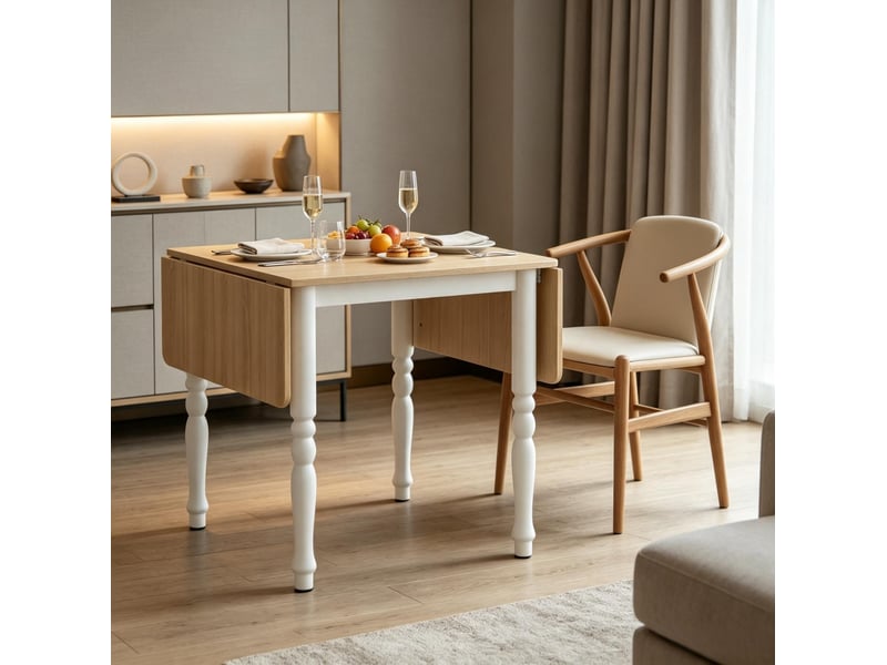 Table à manger pliante extensible 2 à 6 personnes 74-134 cm, chêne et blanc  - Conforama D