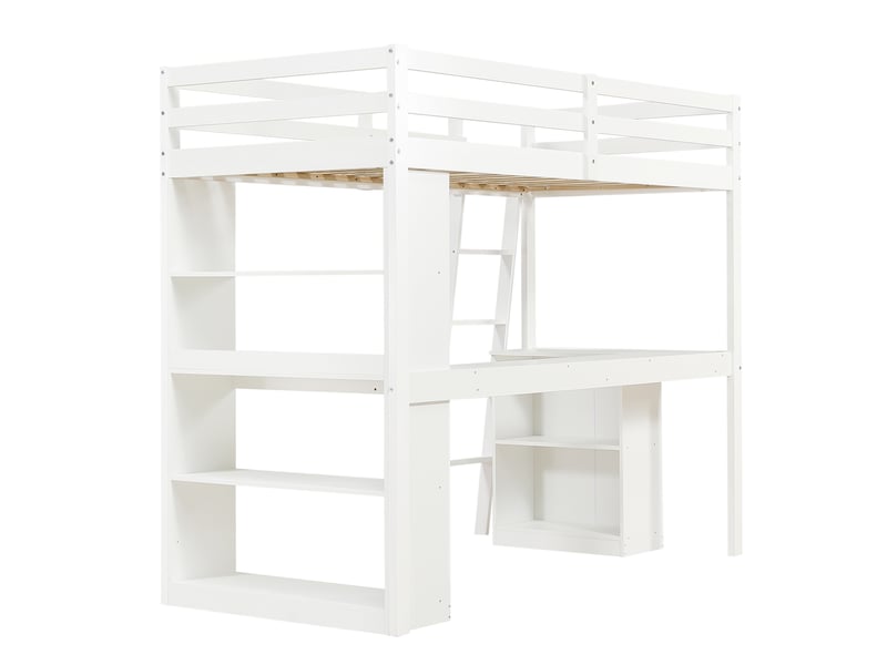  Lit mezzanine enfant 90x200 cm - lit avec rangement, barrière de sécurité et échelle inclinée, blanc  - Conforama W
