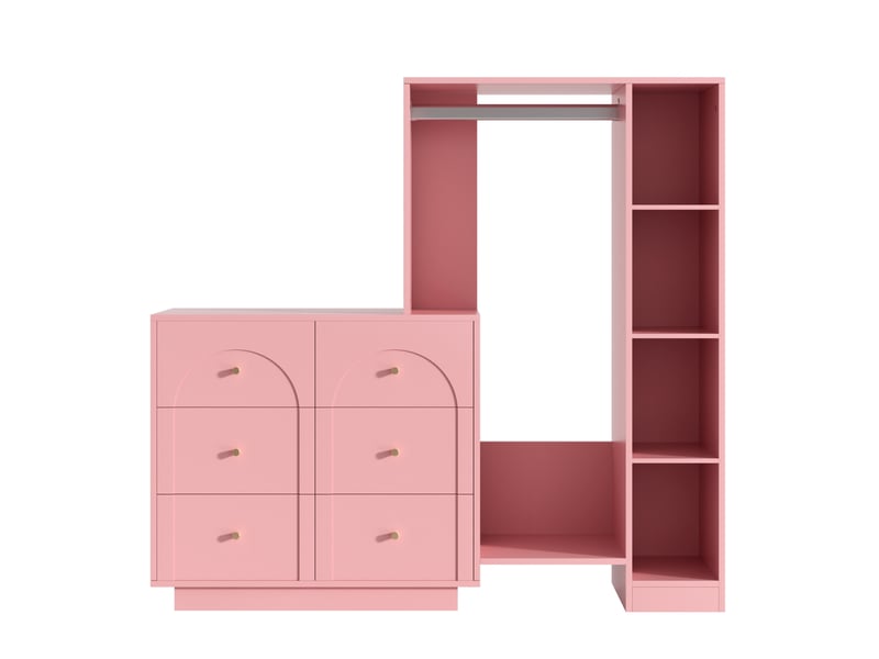  Dressing ouvert avec tringle, 6 tiroirs et étagères, rose, 139 x 35 x 133 cm  - Conforama A